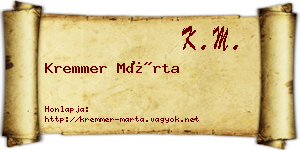 Kremmer Márta névjegykártya