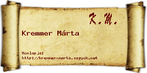 Kremmer Márta névjegykártya